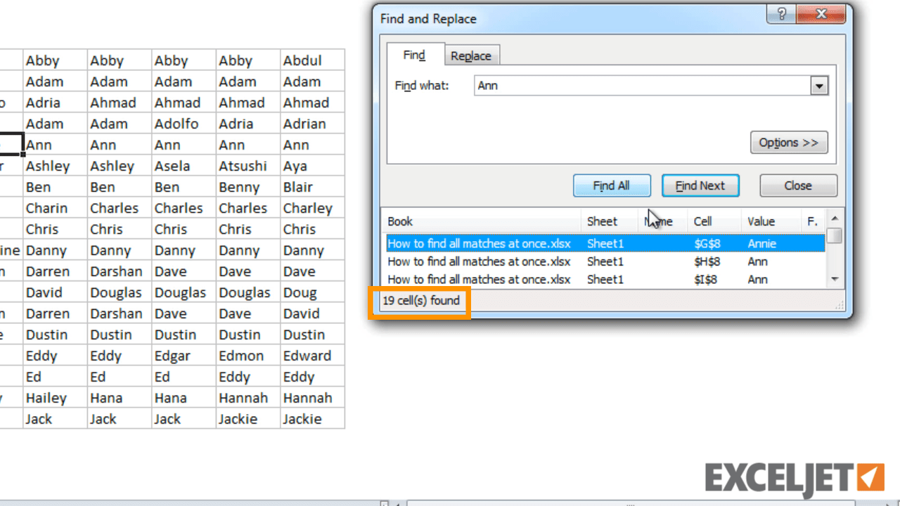 Excel tutorial How to find all matches at once in Excel
